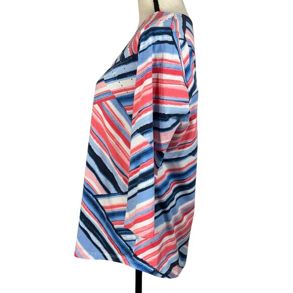 Allison Daley Large Top Geometric Rhinestones Stretch 3/4 Sleeve Round Neck - Picture 5 of 8